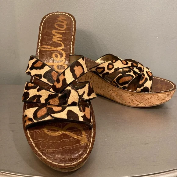 Sam Edelman Raynere leopard print wedge sandals size NWOT
